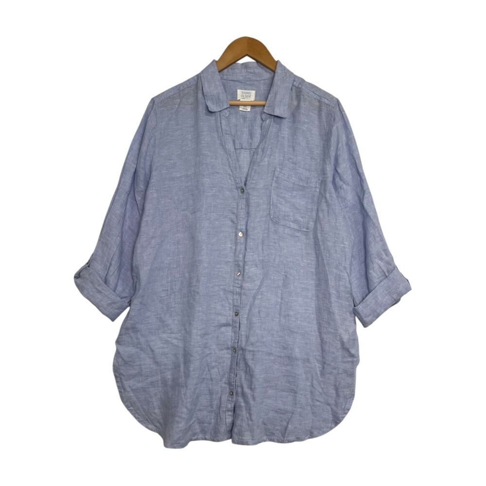 Sigrid Olsen Shirt Dress Womens Extra Large Blue Linen Coastal Beach Resort